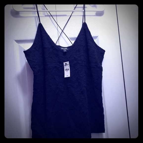 Express Tops - NWT Express Black Lace Strappy back tank L